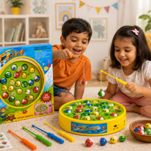 Rotating Electric Fishing Game Toy | 24 Pcs Colorful Fishes & 4 Rods Board Game | Hand-Eye Coordination & Fine Motor Sensory Toy for Kids, Autism & ADHD