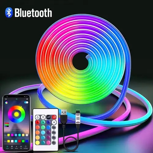 RGB Neon Light | RGB Neon LED Strip Light | Smart Bluetooth App & Remote Control Rainbow Running Light | Flexible Waterproof Silicone LED Rope Light for Room Decoration