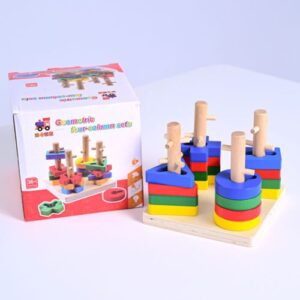 Educational 4-Column Wooden Shape Sorting & Stacking Puzzle | Montessori Toy for Fine Motor Skills, Color & Shape Recognition | Safe & Durable Learning Tool for Kids