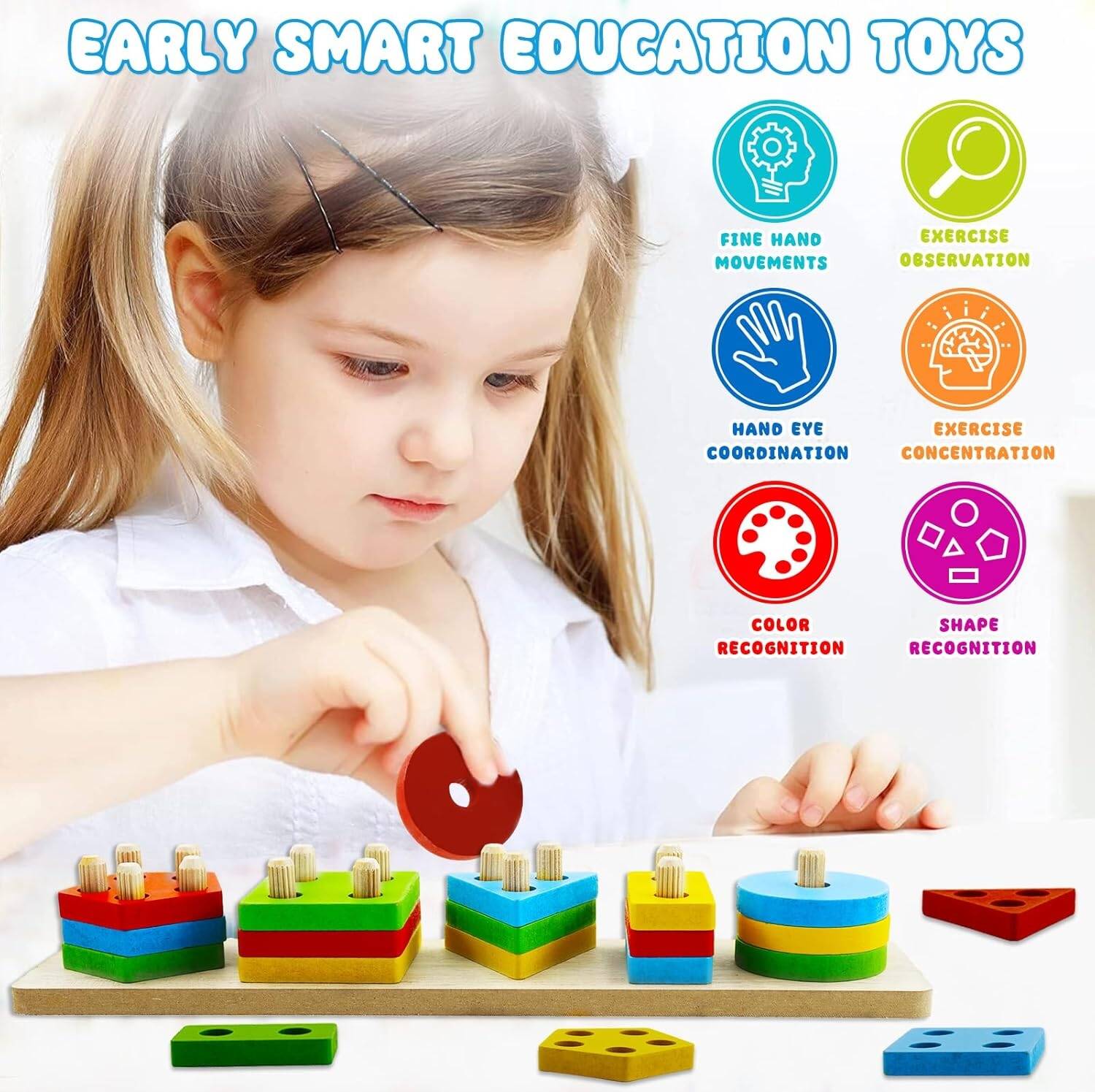 Educational 5-Shape Wooden Sorting & Stacking Tray | Montessori Learning Tool for General & Special Needs Kids | Enhances Fine Motor Skills, Focus & Sensory Development