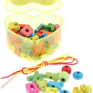 Premium Wooden Lacing Beads Set with Heart Box | Colorful Cartoon Animal & Fruit Stringing Blocks | Fine Motor Skills & Occupational Therapy Toy for Autism & Kids