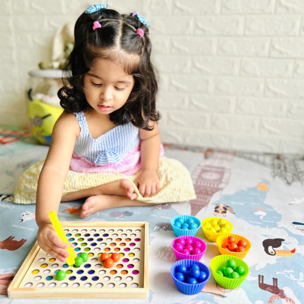 Educational Beads Memory & Color Matching Board Game | Montessori Toy for Fine Motor Skills, Cognitive Development & Focus | Ideal for General & Special Needs Kids