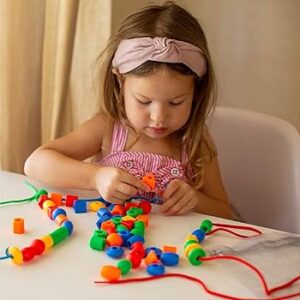 Large Plastic Beads Set for Kids | Colorful Geometric Stringing Beads with Thread | Fine Motor Skills & Occupational Therapy Toy for Autism & Special Needs