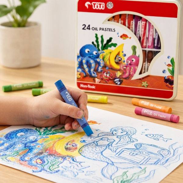 Titi 24 Color Oil Pastels Set for Kids | Premium Non-Toxic Drawing Crayons for Art & Creative Skill Development | Durable Easy-Grip Coloring Kit for School & Home | Sensory Skill Development Tools for Autism