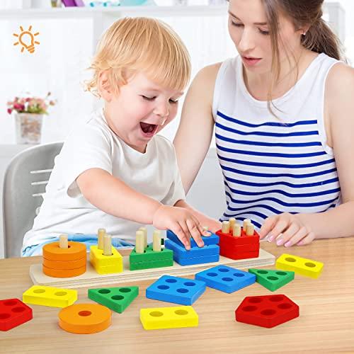 Educational 5-Shape Wooden Sorting & Stacking Tray | Montessori Learning Tool for General & Special Needs Kids | Enhances Fine Motor Skills, Focus & Sensory Development