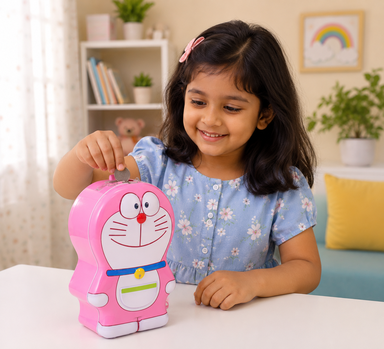 Cute Doraemon Coin Box | Attractive Money Saving Box for Kids | Durable Kids Piggy Bank for Financial Habits & Gift Item | Child Toy