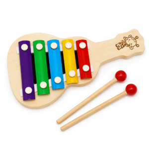Wooden Xylophone | Guitar-Shaped Wooden Xylophone for Kids | 8 Notes Colorful Metal Keys Musical Toy | Auditory Stimulation & Fine Motor Sensory Toy for Autism & ADHD