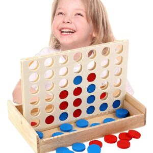 Classic Wooden Connect 4 Board Game | Educational Strategy Puzzle for Kids & Adults | Premium Quality Wooden 4-in-a-Row Game for Family Fun & Cognitive Development