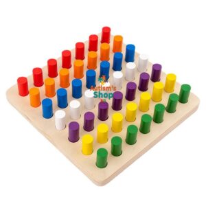 Wooden Sensing Stick | Wooden Pegs Square Multicolor Graded Round Pegboard | Educational Tool Sensory Training Stick | Wooden Educational Peg board Fine Motor Skills |