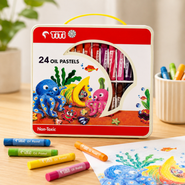 Titi 24 Color Oil Pastels Set for Kids | Premium Non-Toxic Drawing Crayons for Art & Creative Skill Development | Durable Easy-Grip Coloring Kit for School & Home | Sensory Skill Development Tools for Autism