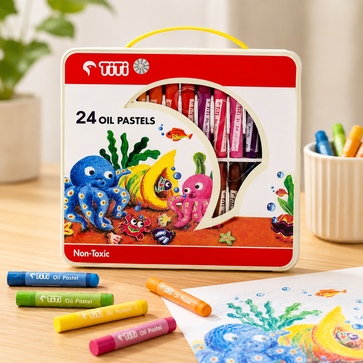Titi 24 Color Oil Pastels Set for Kids | Premium Non-Toxic Drawing Crayons for Art & Creative Skill Development | Durable Easy-Grip Coloring Kit for School & Home | Sensory Skill Development Tools for Autism