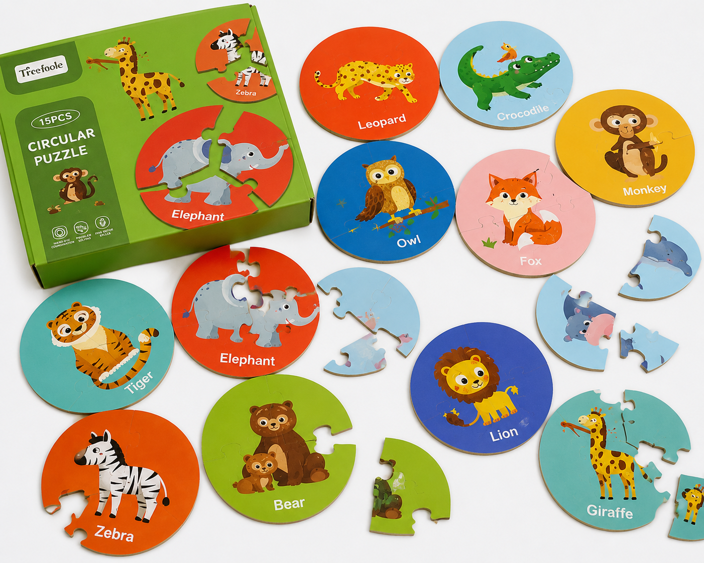 Wooden Circular Animal Puzzle Set | Educational Montessori Toy for Kids | Sensory & Fine Motor Skill Development | Problem-Solving & Cognitive Learning Toy