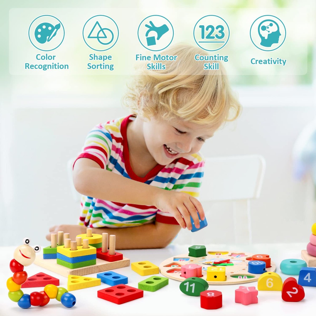 Educational 5-Shape Wooden Sorting & Stacking Tray | Montessori Learning Tool for General & Special Needs Kids | Enhances Fine Motor Skills, Focus & Sensory Development